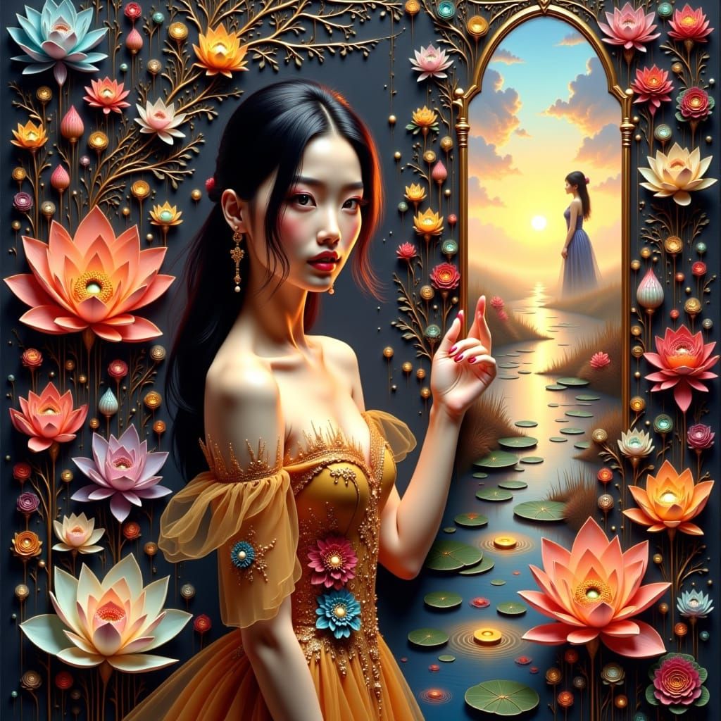 Enigmatic Lady in Lavish, Starry Setting