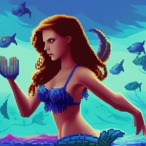 Detailed Pixel Art Mermaid in Fantasy Style