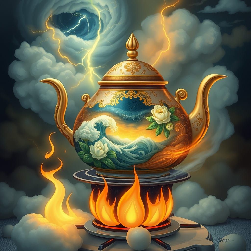 Mystical Teapot Tempest in Golden Light