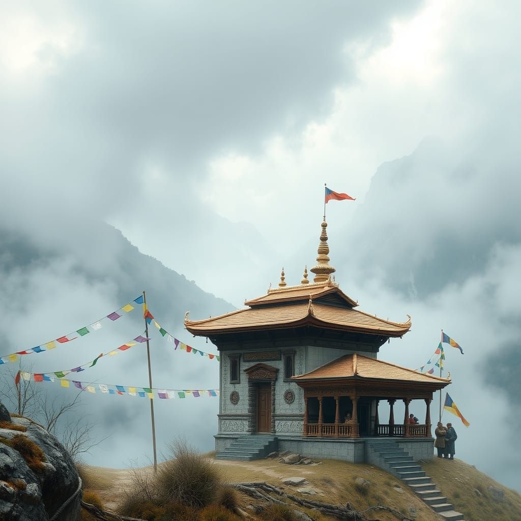 Mystical Bon Temple in Tibetan Highlands