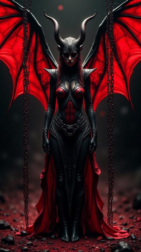 Crimson Demon in Chains: Octane Render Style