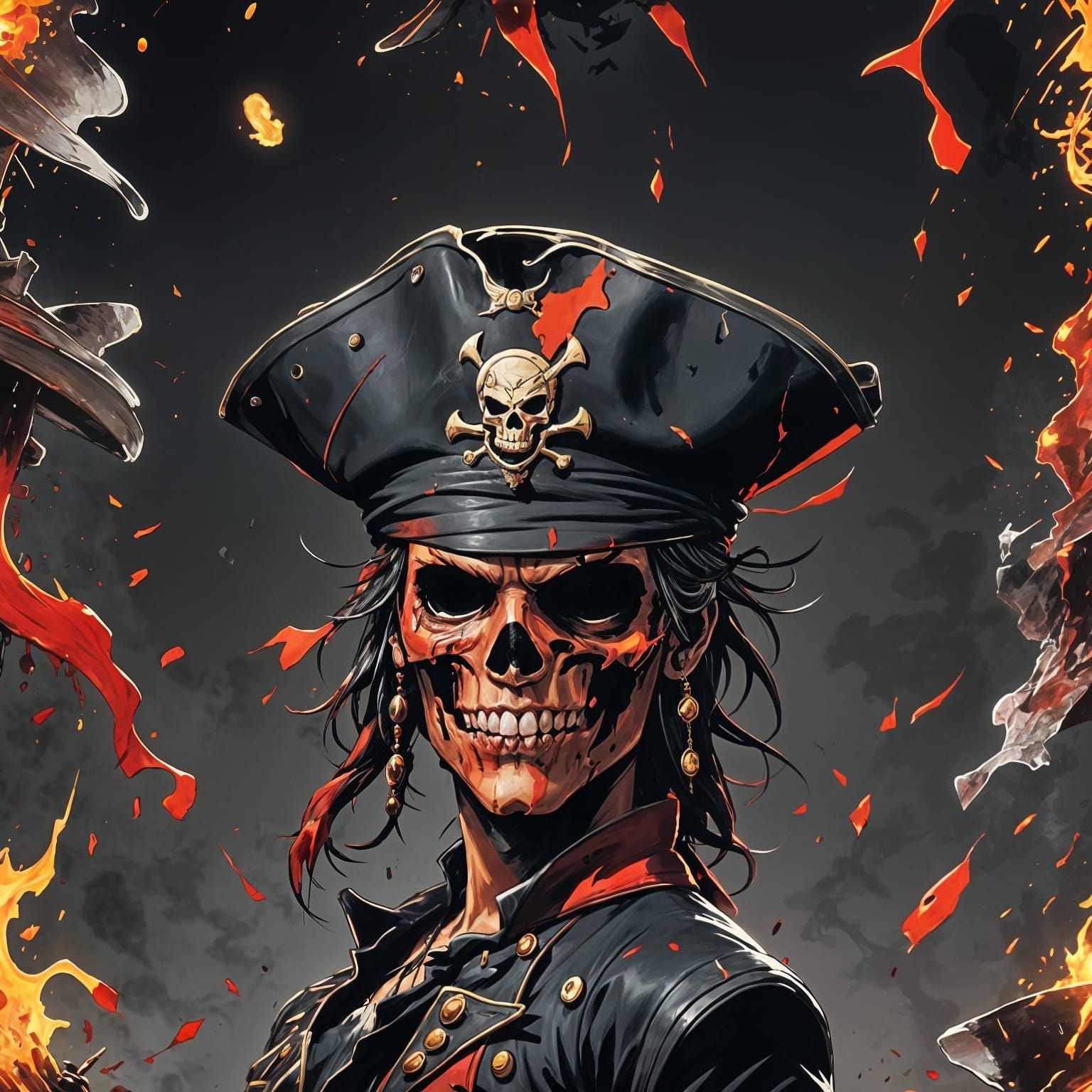 Bloodstained Pirate Hat in Anime Style