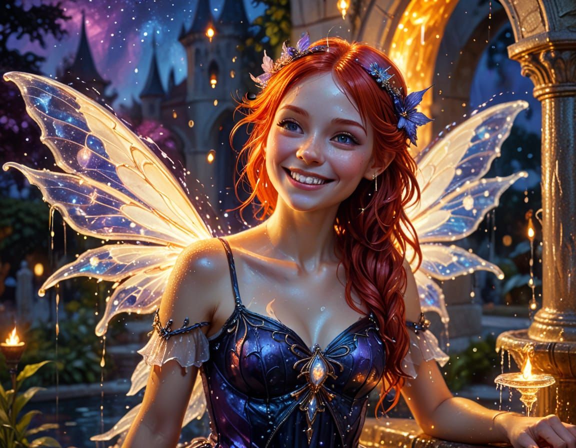 Gothic Fairy with Fire-Red Hair in Fantasy Oil Painting