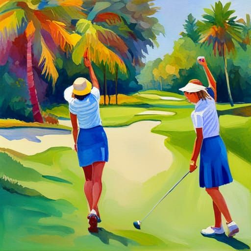 Octavia and Odette playing golf