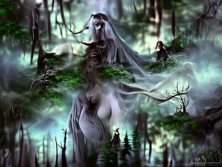 Ghostly Maiden in Cursed Forest: Matte Painting