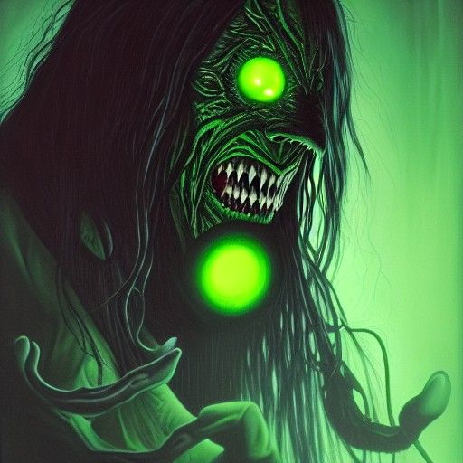 Horror Boogeyman with Glowing Eyes and Sharp Teeth