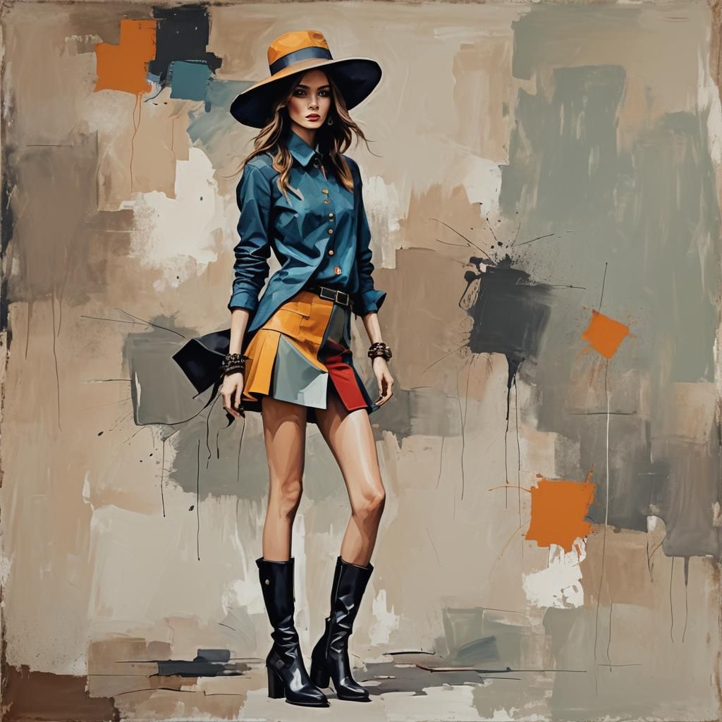 Supermodel in Chic Hat: Abstract Art Portrait