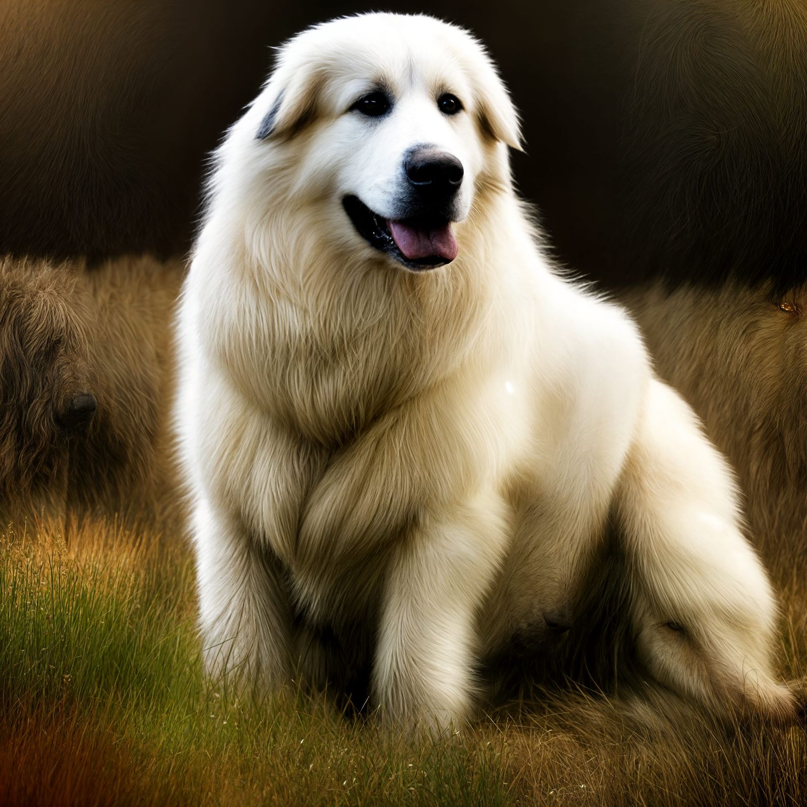 Great Pyrenees Dog Portrait in Surrealist Style