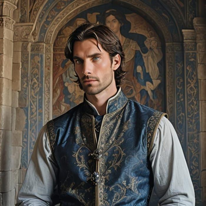 Noble Man with Falcon Crest in Medieval Castle