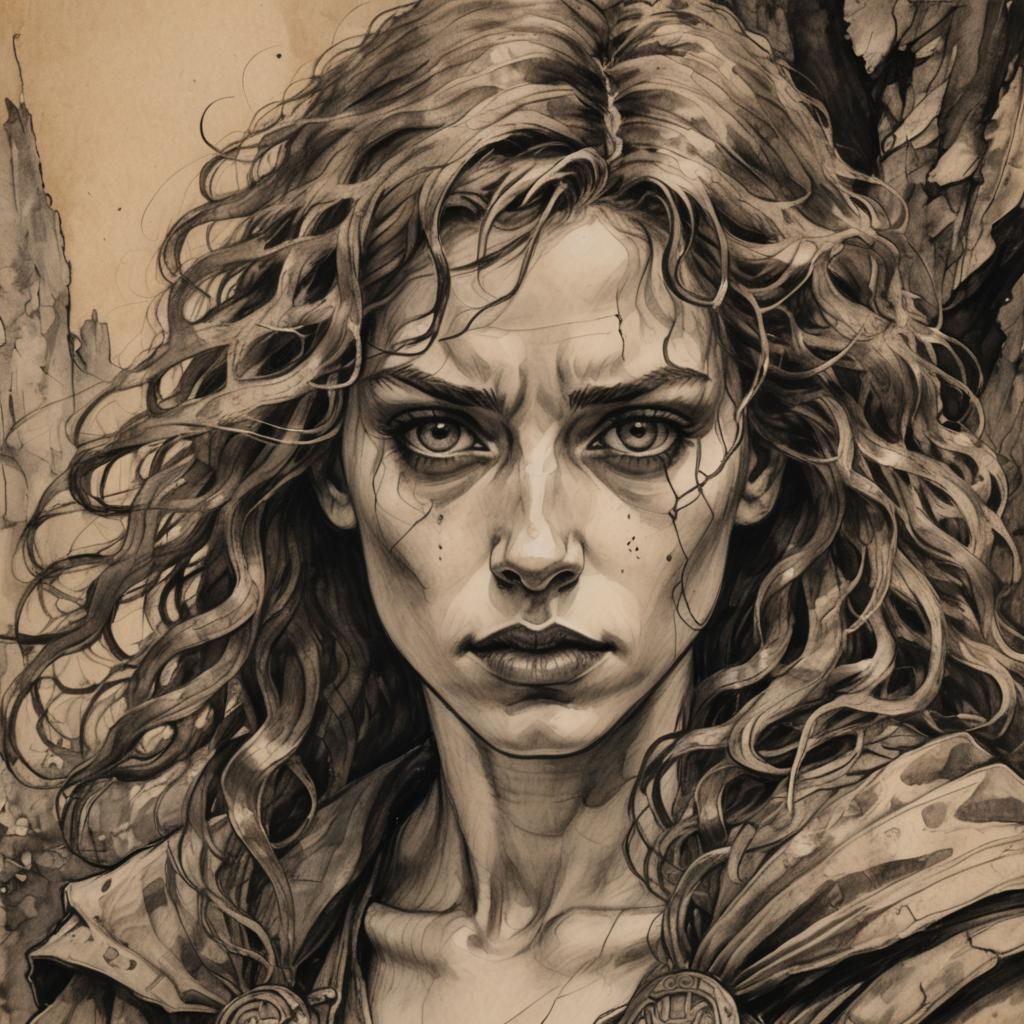 Hermione Granger as Magical Barbarian Warrior, Art Nouveau