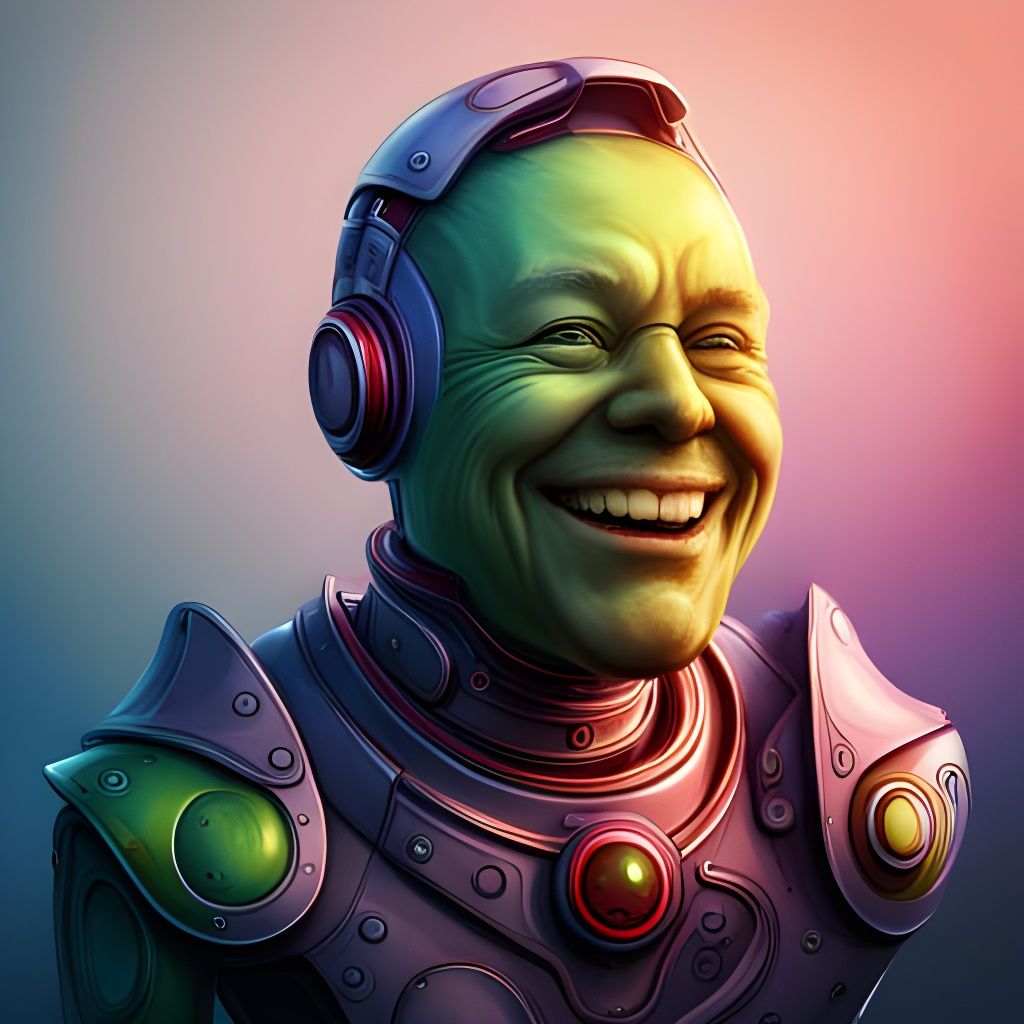 Laughing Robot Covered in Slime: Hyperrealistic Concept Art