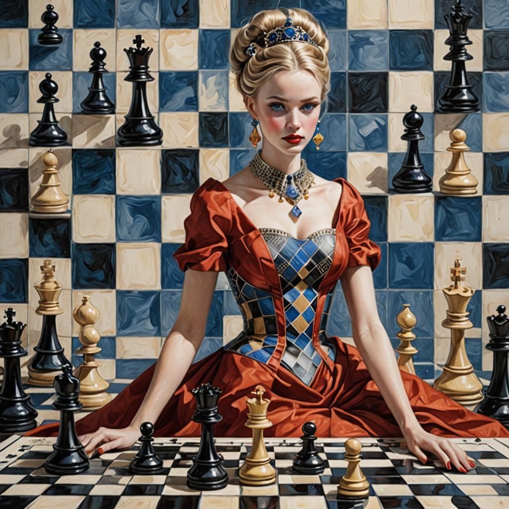 Stylish Chess Queen in Cubist Surrealism