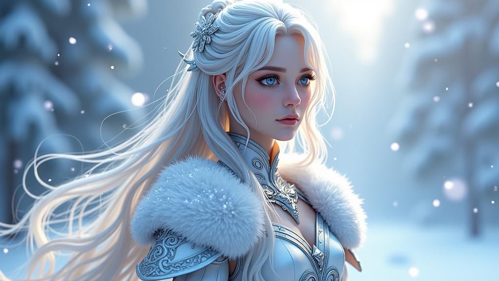 Icy Anime Woman in Winter Wonderland