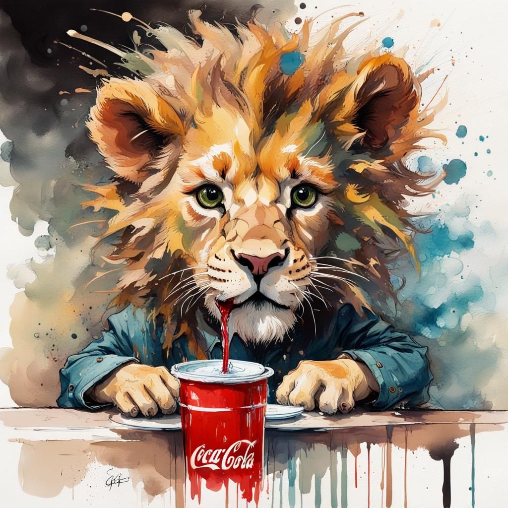 Chibi Lion's Restaurant Adventure: Impressionistic Watercolo...