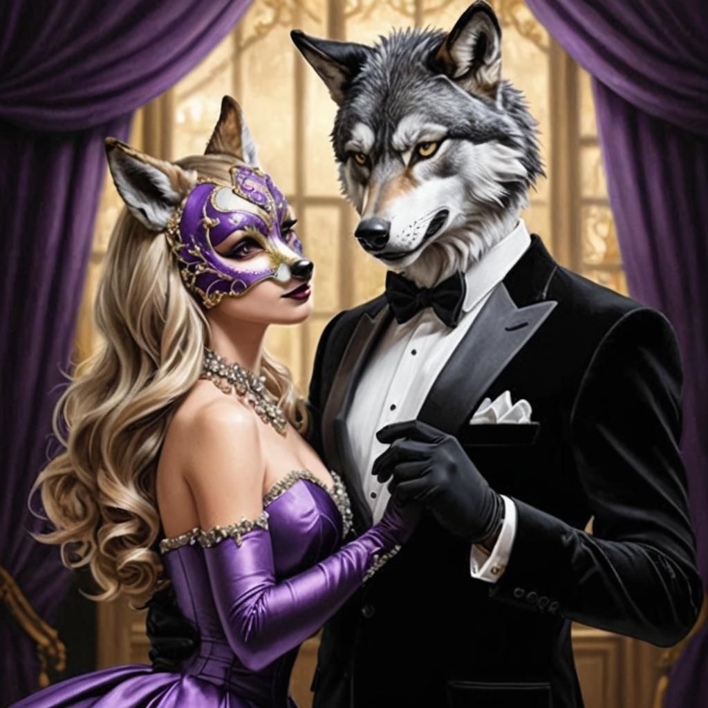 Elegant Wolves at a Masquerade Ball