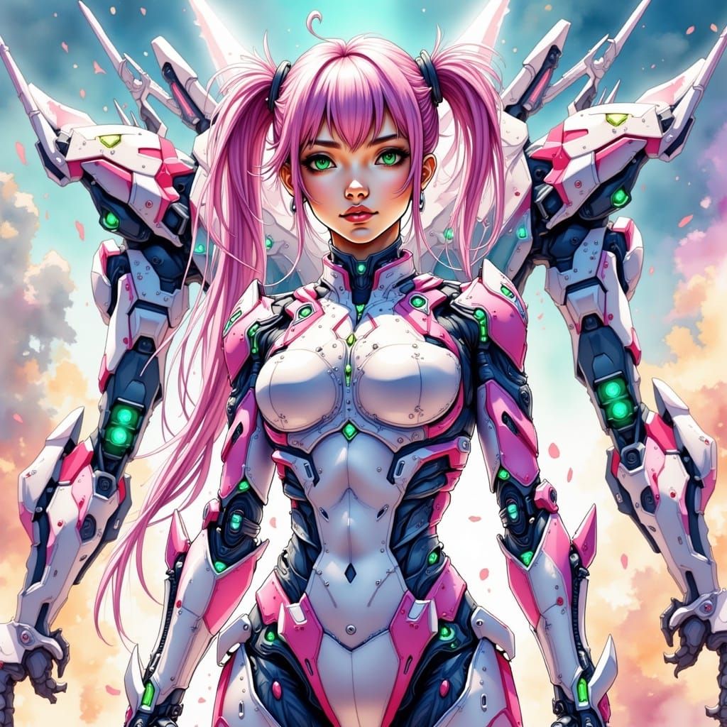 Futuristic Mecha Pilot in Watercolor Style