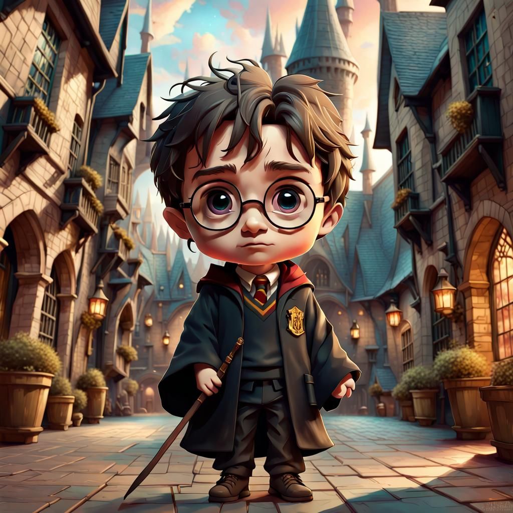 Adorable Chibi Harry Potter Portrait in Fantasycore Style