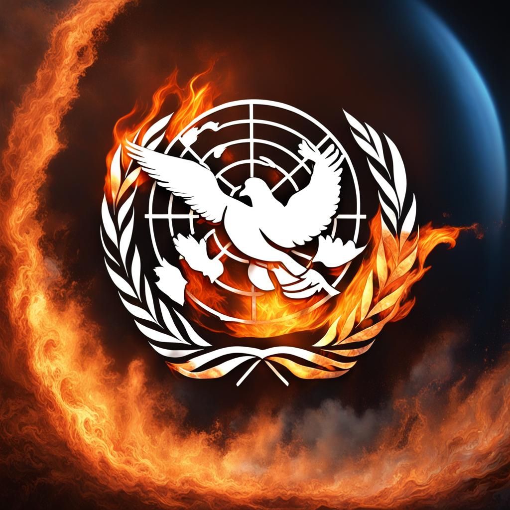 Fiery Earth with Dove Near United Nations Symbol