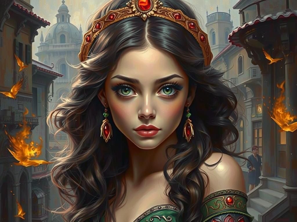 Flaming Lady Portrait in Decopunk Style