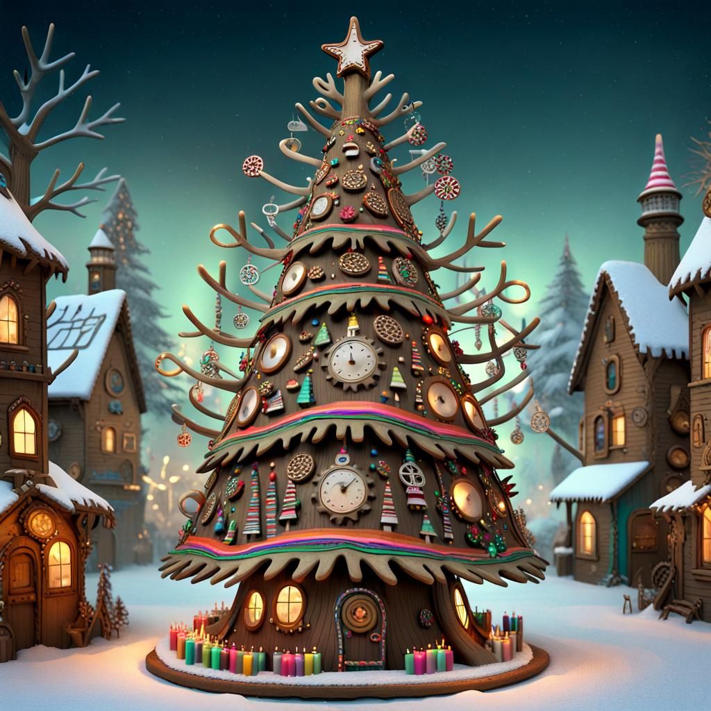 Steampunk Village Christmas Stag Antler Tree