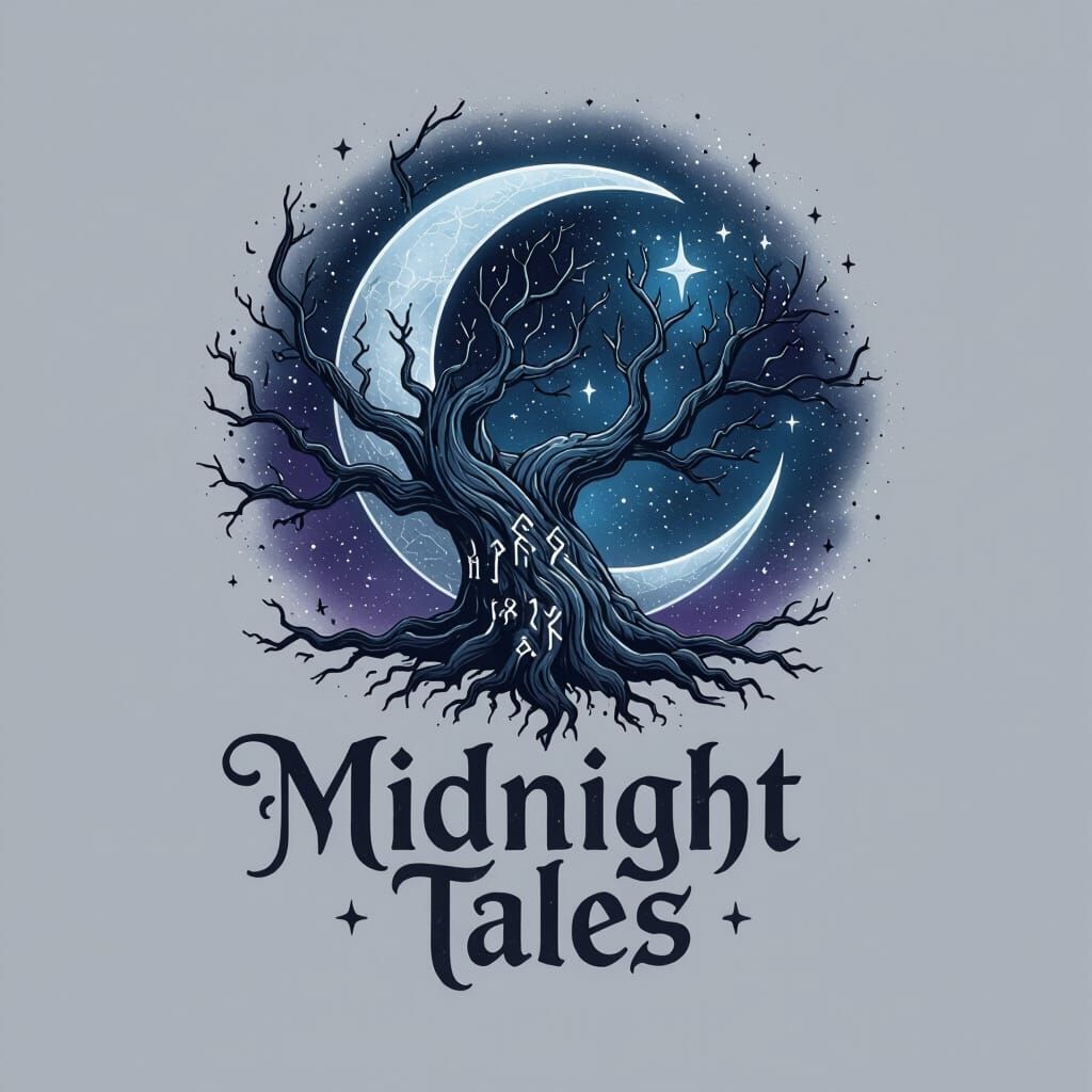 Mystical Midnight Tales YouTube Logo with Moon and Tree