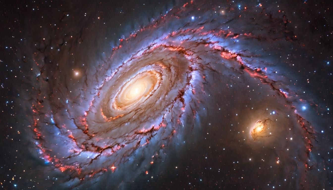 Dramatic Spiral Galaxy with Nebula in Warm Colors
