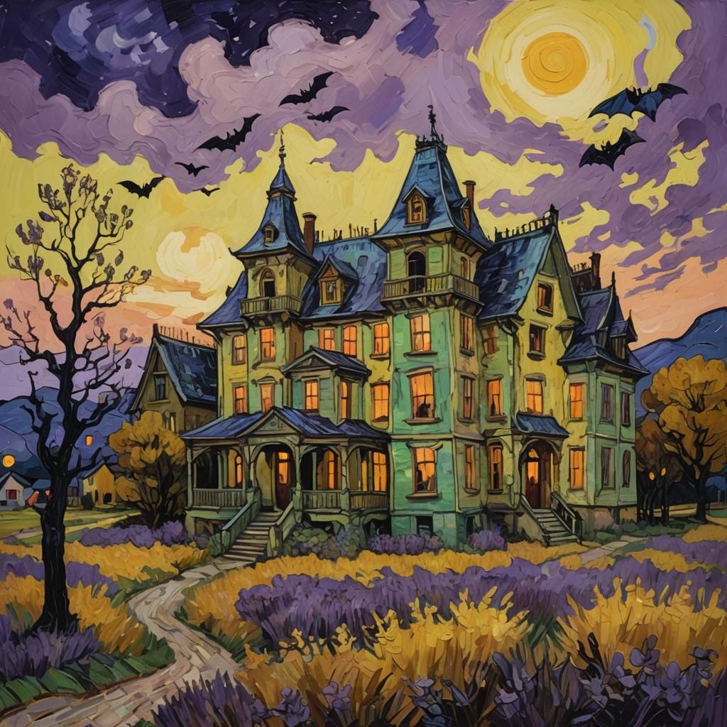 Bats in Impressionist Gouache Van Gogh Landscape