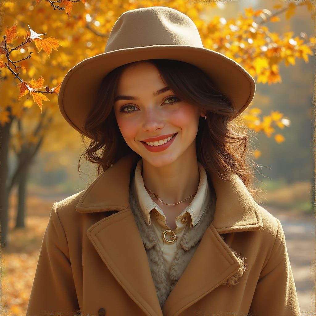 Elegant European Woman in Autumn Inspired by Impressionism