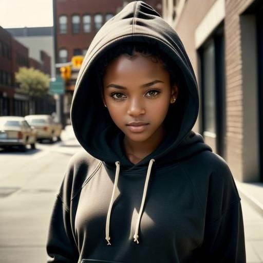 Realistic Photo of Woman in Black Hoodie