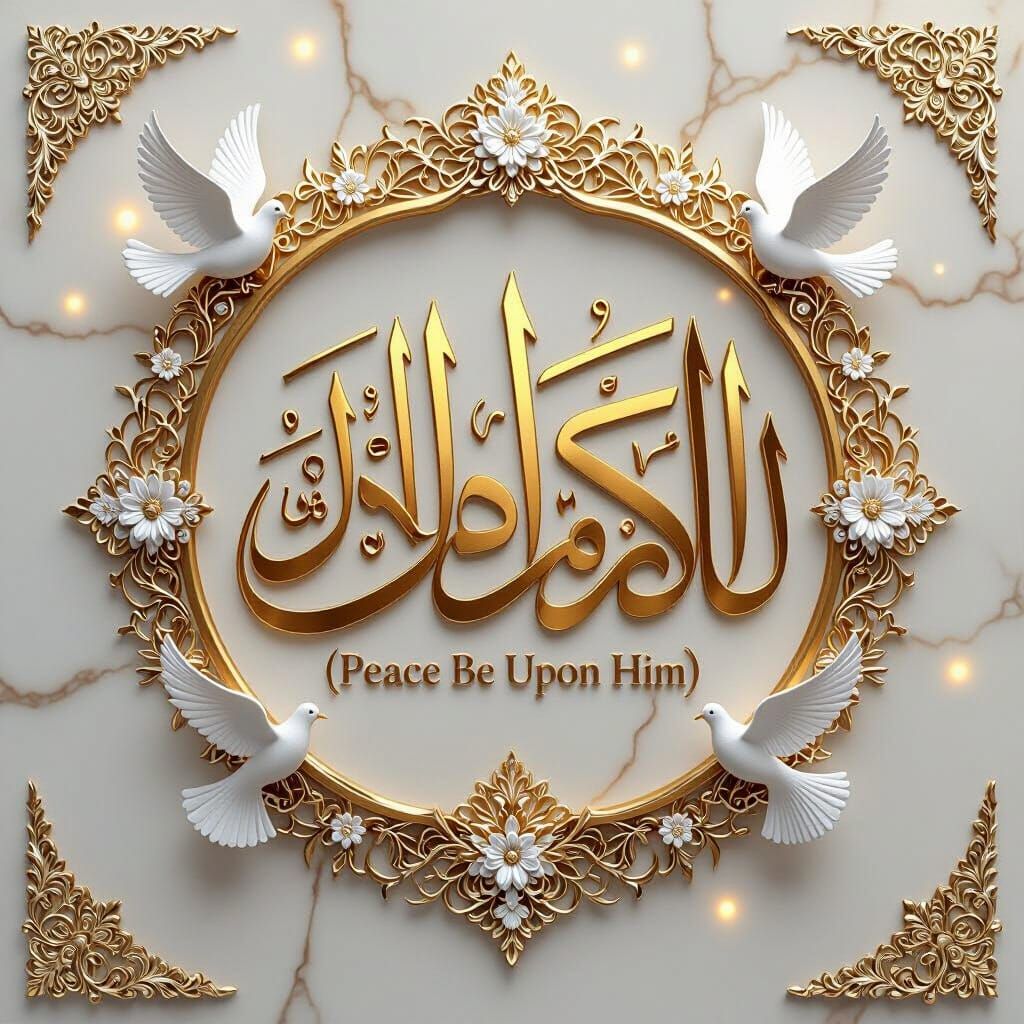 Golden Islamic Calligraphy with Floral Ornaments