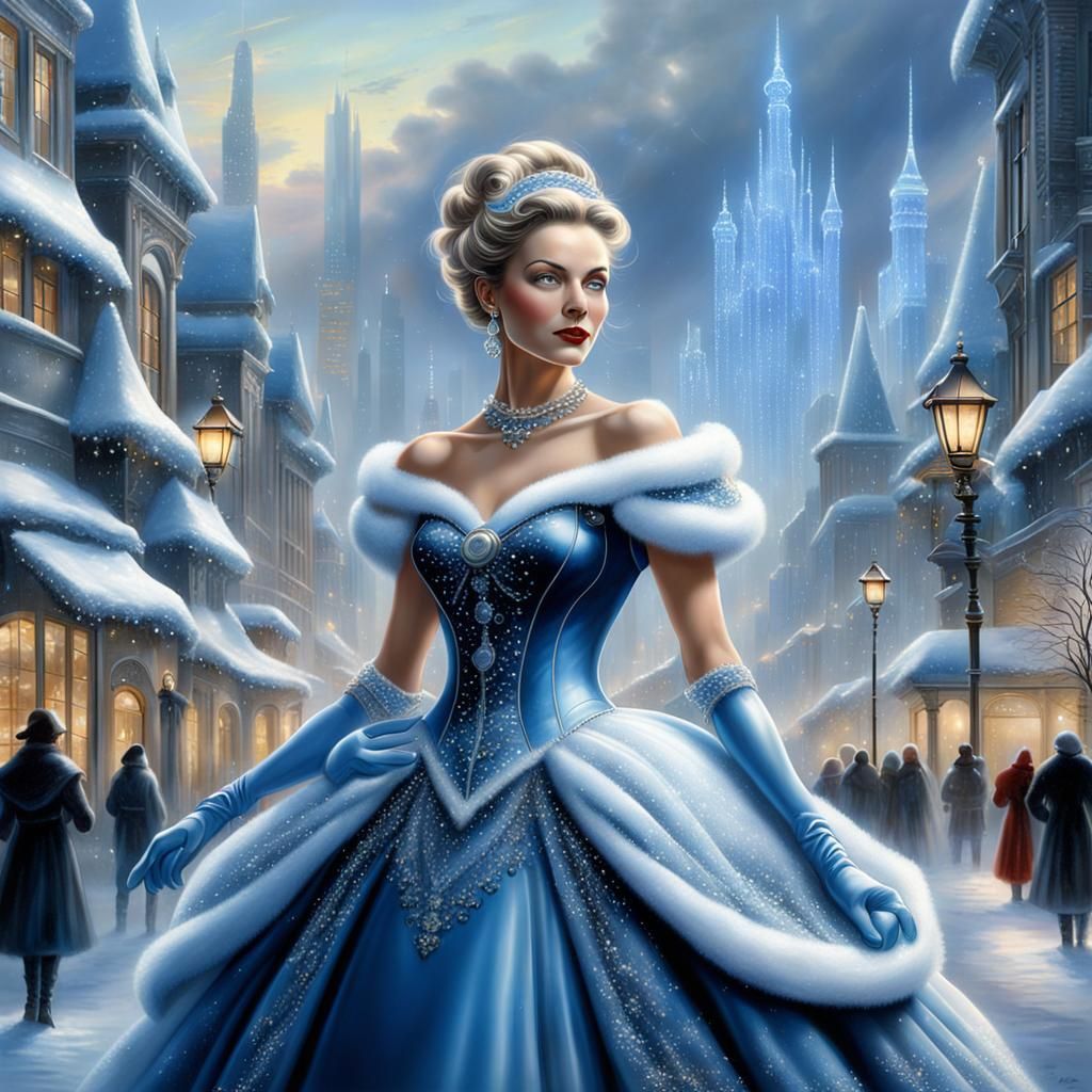 Modern Mrs. Santa Claus in Futuristic City