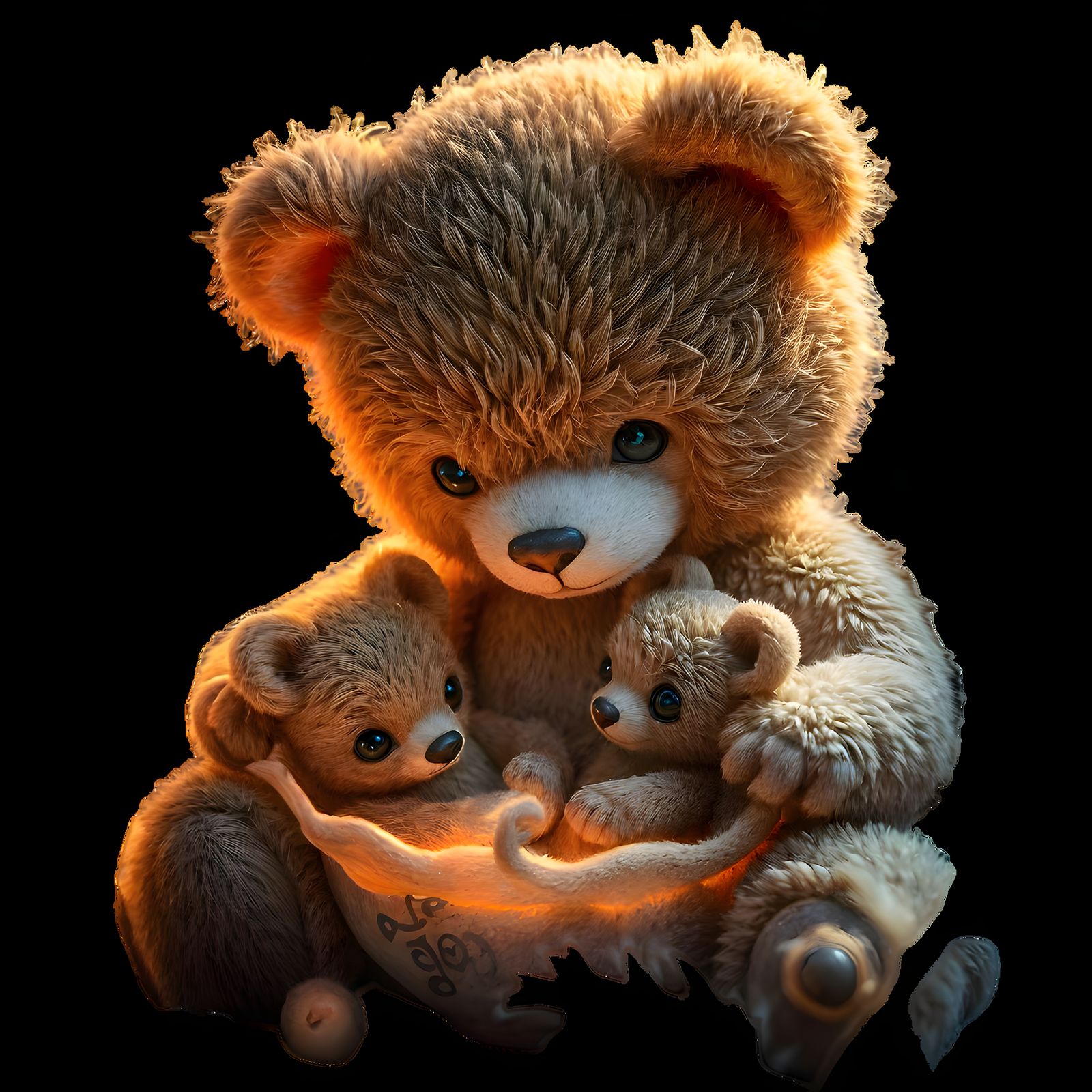 Whimsical Fantasy Scene of a Teddy Bear Mother Feeding Her B...