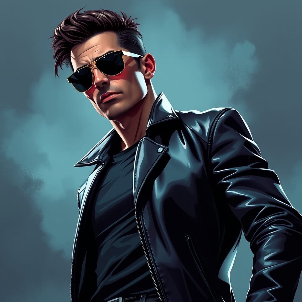 Confident Man in Leather Jacket: Cinematic Realism