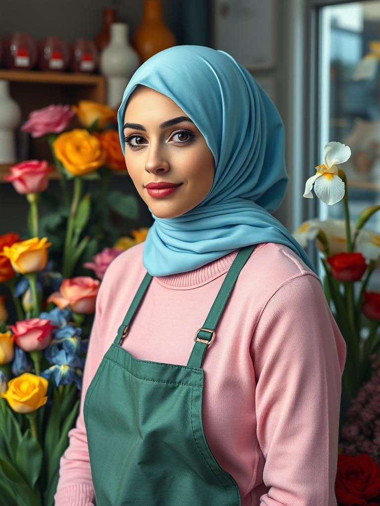Beautiful Finnish Florist in Light Blue Hijab