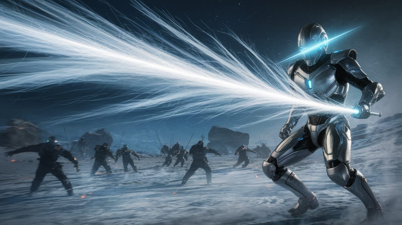 Cybernetic Knight Unleashes Stormy Gale in Winter Battle