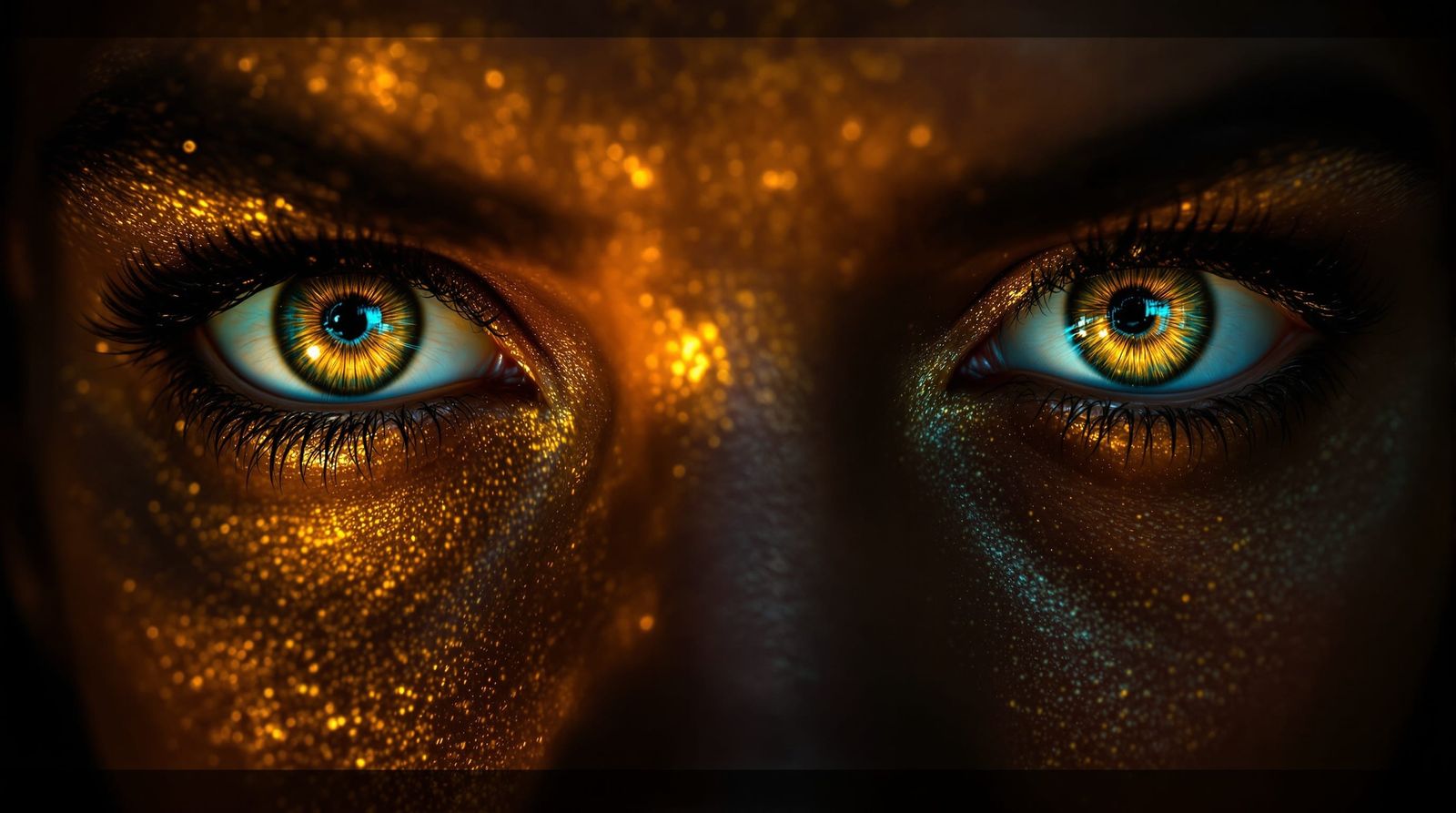 Intense Golden Eyes in Black Abyss: Cinematic Style