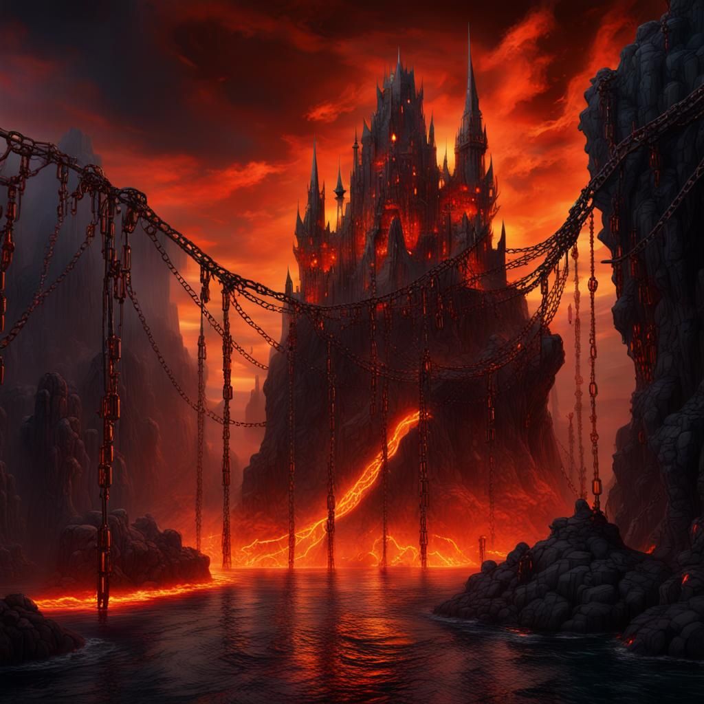 Infernal Castle Atop Magma Island: Fantasy Concept Art