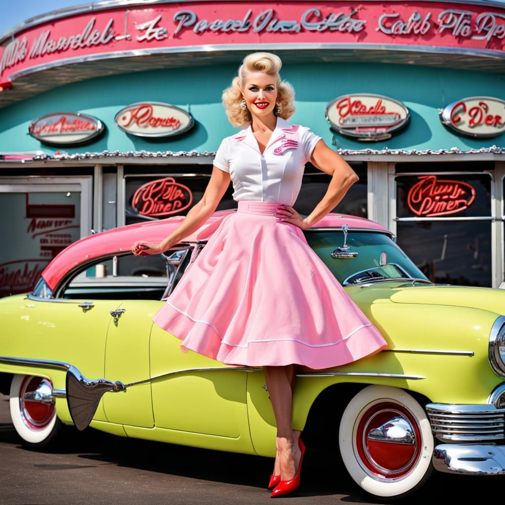 1950s Pin-Up Model at a Classic American Diner