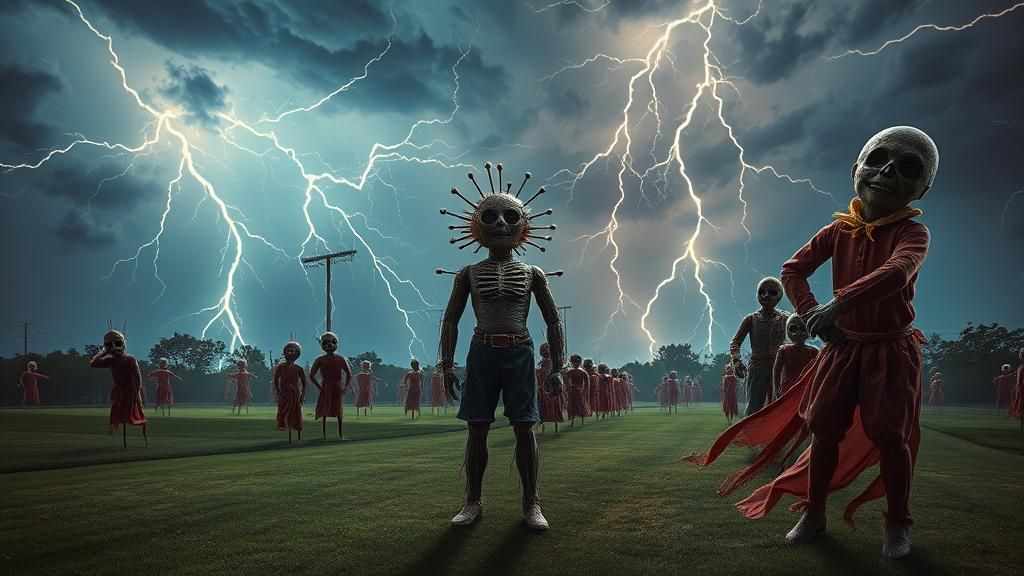 Voodoo Doll Dances in Lightning Storm, Surreal Art