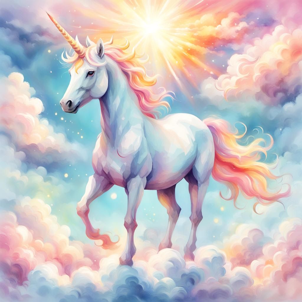 Ethereal Flame Unicorn in Soft Watercolor Fantasy