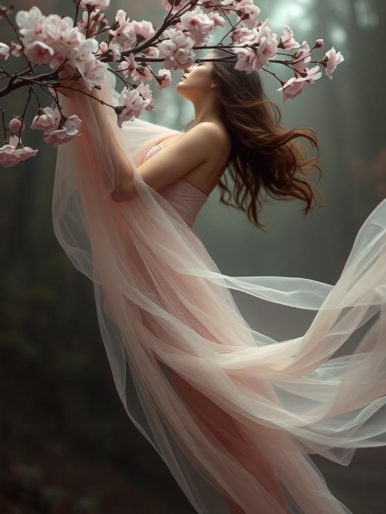 Ethereal Womanly Beauty with Cherry Blossom Accents