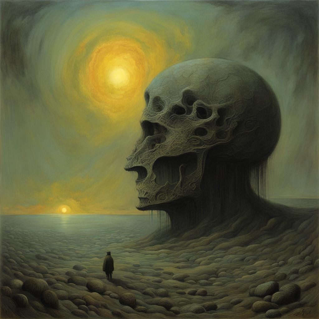 Dystopian Nightmare Landscape in Beksiński Style