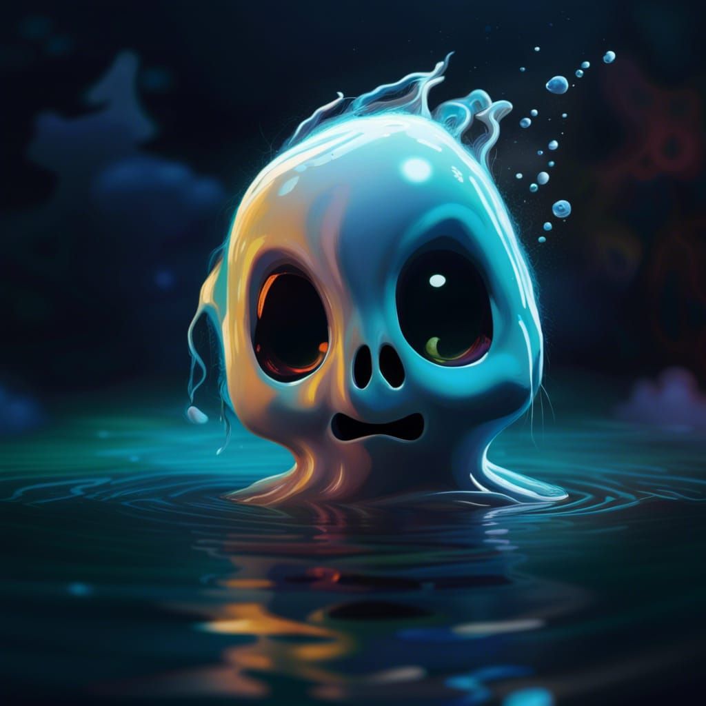 Gentle Ghost Studies Reflection in Hyperrealistic Splash Art