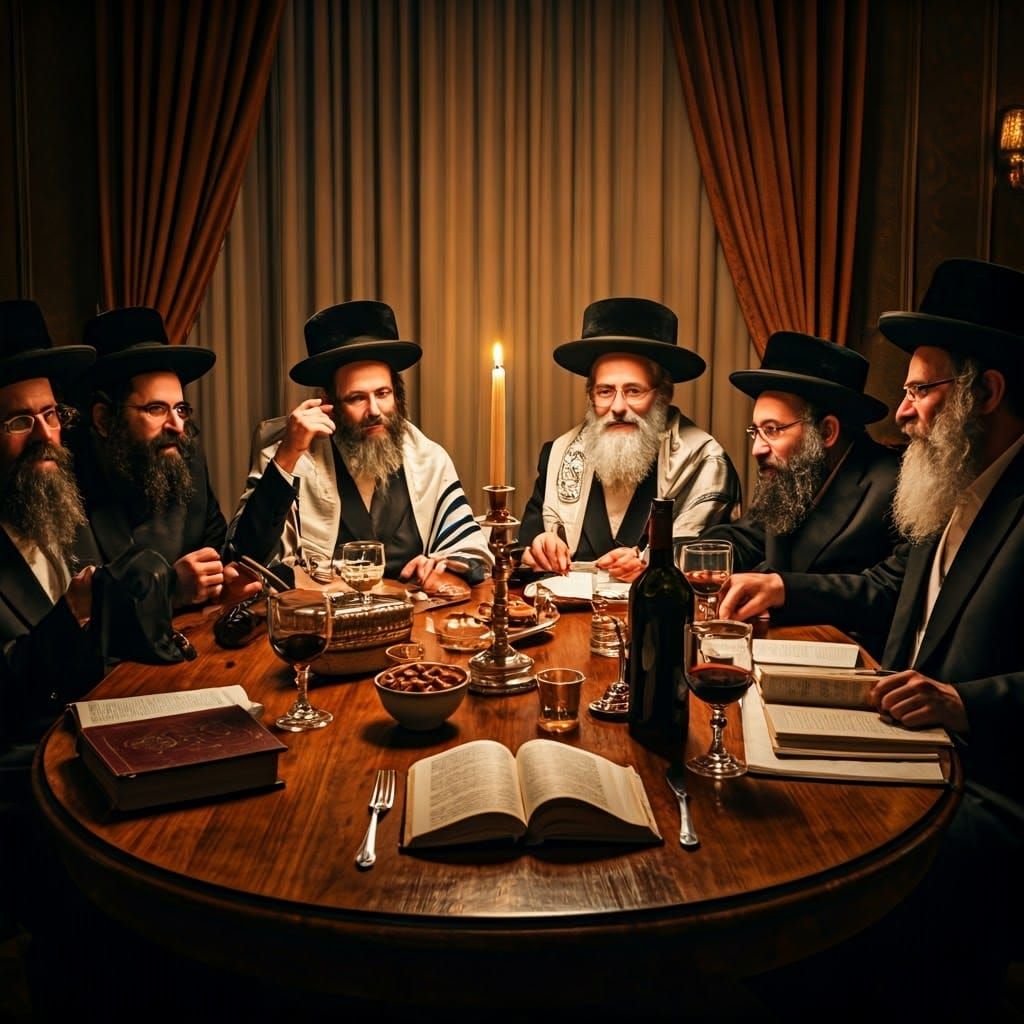 Warm Gathering of Hasidic Jews in Traditional Attire
