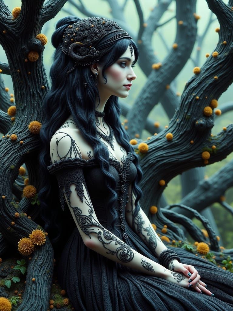 Surreal Gothic Goddess in Muted Pastel Noir