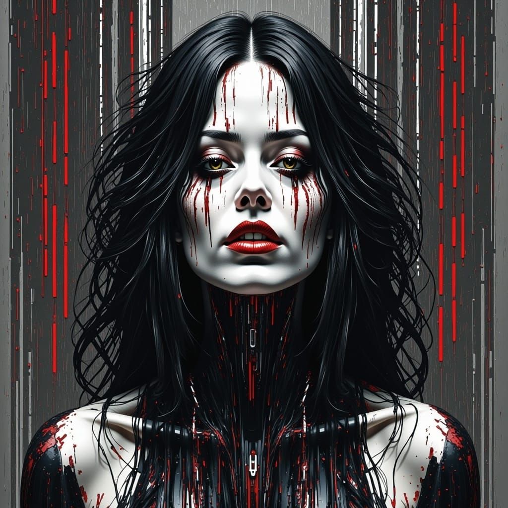 Glitch Art: Female Vampire in Digital Distortion