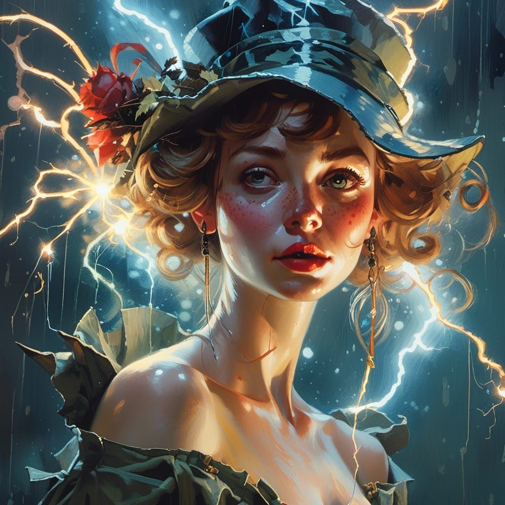 Dramatic Portrait Surrounded by Lightning