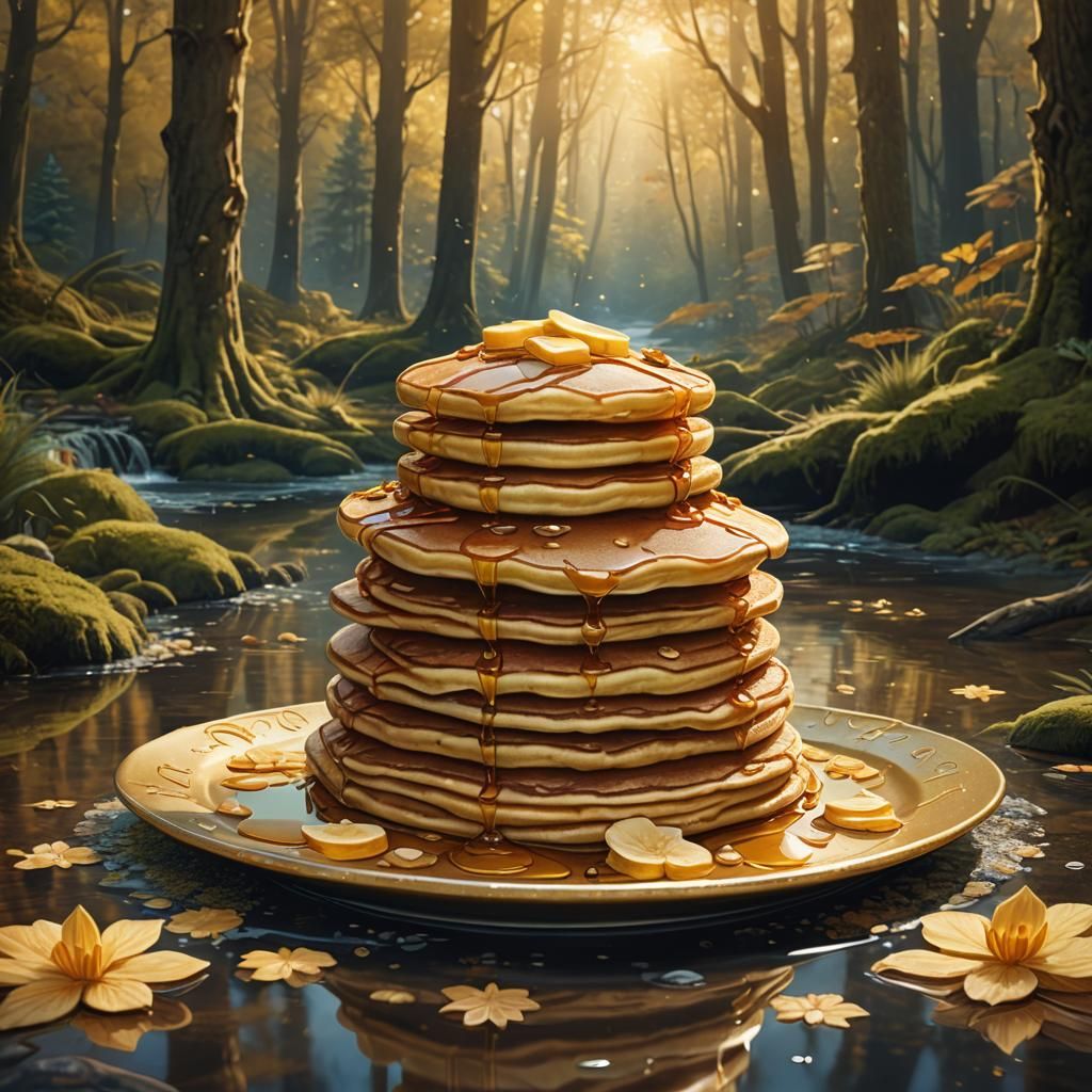 Fantasy Pancakes in Whimsical Forest, Digital Art
