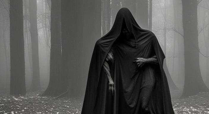 Eerie Winged Figures in a Sinister Landscape