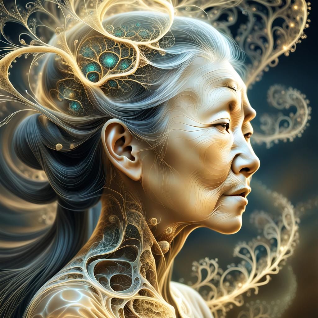Fractal Art Portrait of Serene Asian Woman